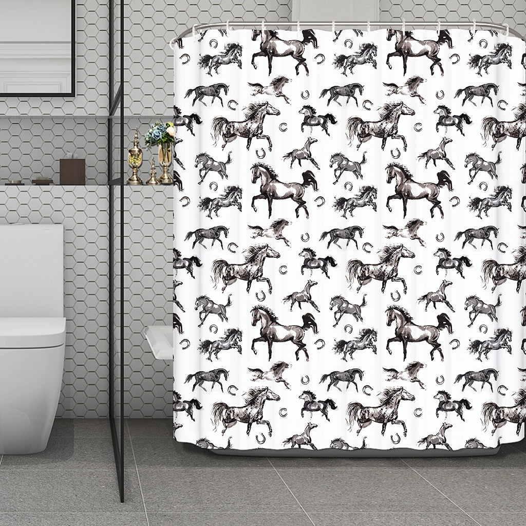 Watercolor Horse Pattern Print Polyester Shower Curtain