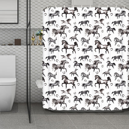 Watercolor Horse Pattern Print Polyester Shower Curtain