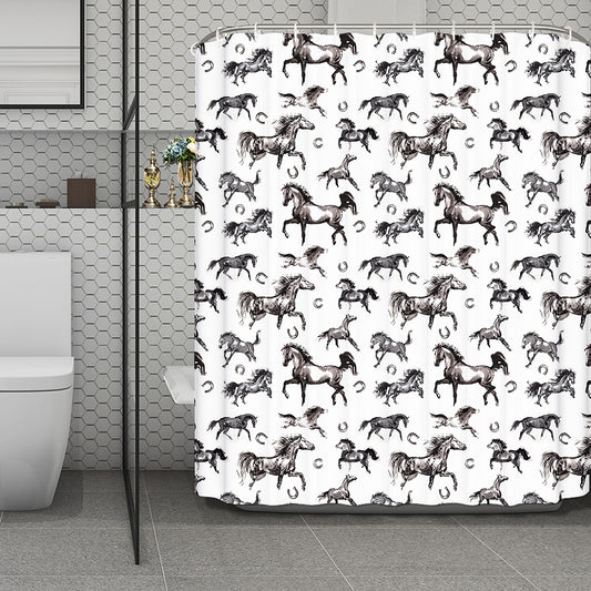 Watercolor Horse Pattern Print Polyester Shower Curtain