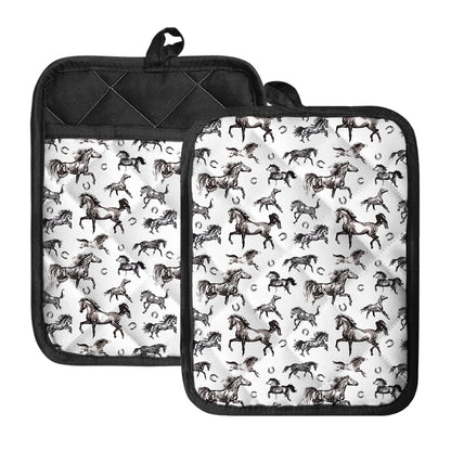 Watercolor Horse Pattern Print Pot Holders With Pocket
