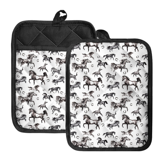 Watercolor Horse Pattern Print Pot Holders With Pocket