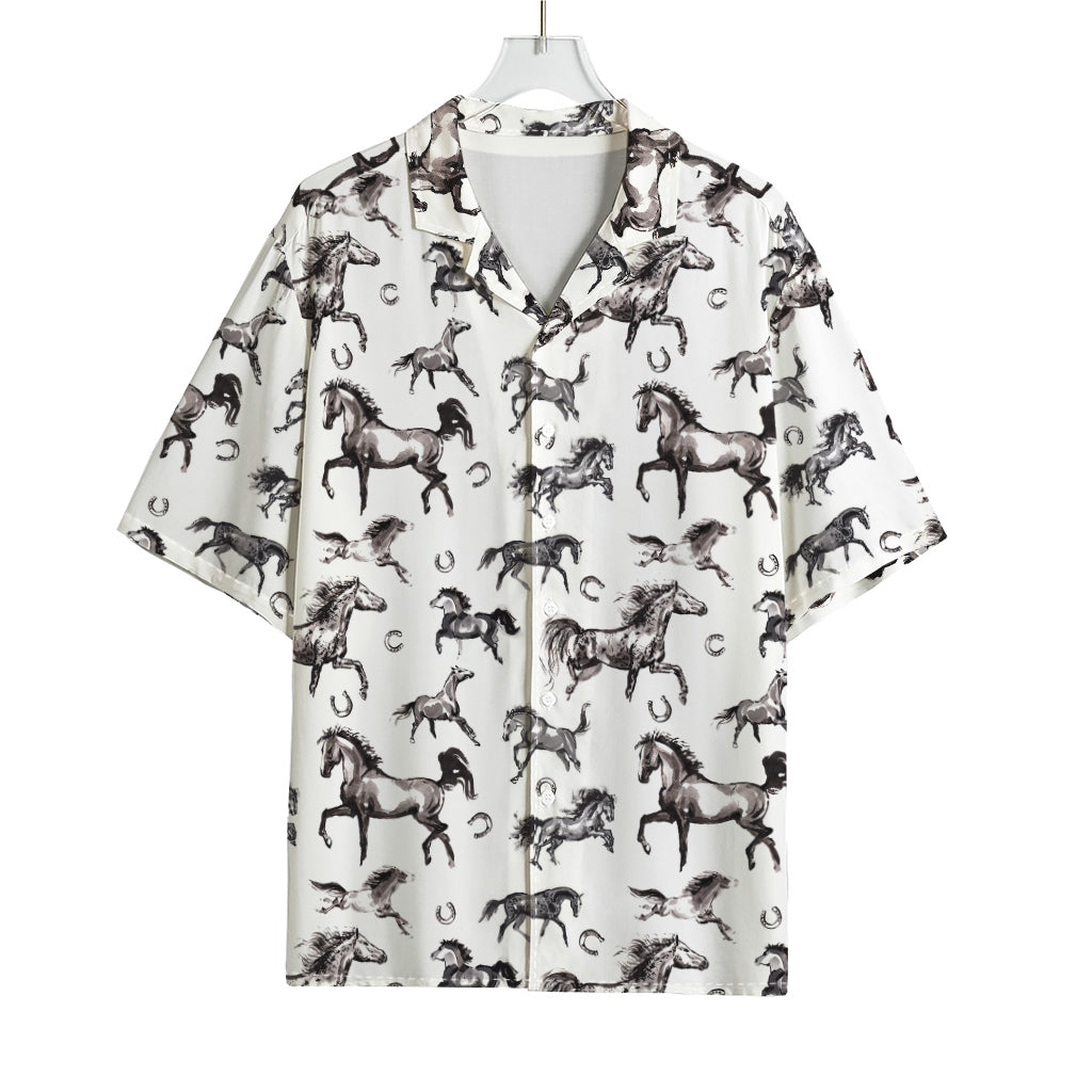 Watercolor Horse Pattern Print Rayon Hawaiian Shirt