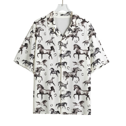 Watercolor Horse Pattern Print Rayon Hawaiian Shirt