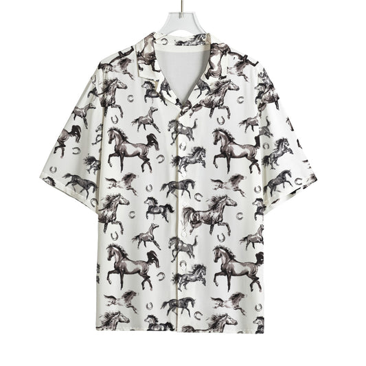 Watercolor Horse Pattern Print Rayon Hawaiian Shirt