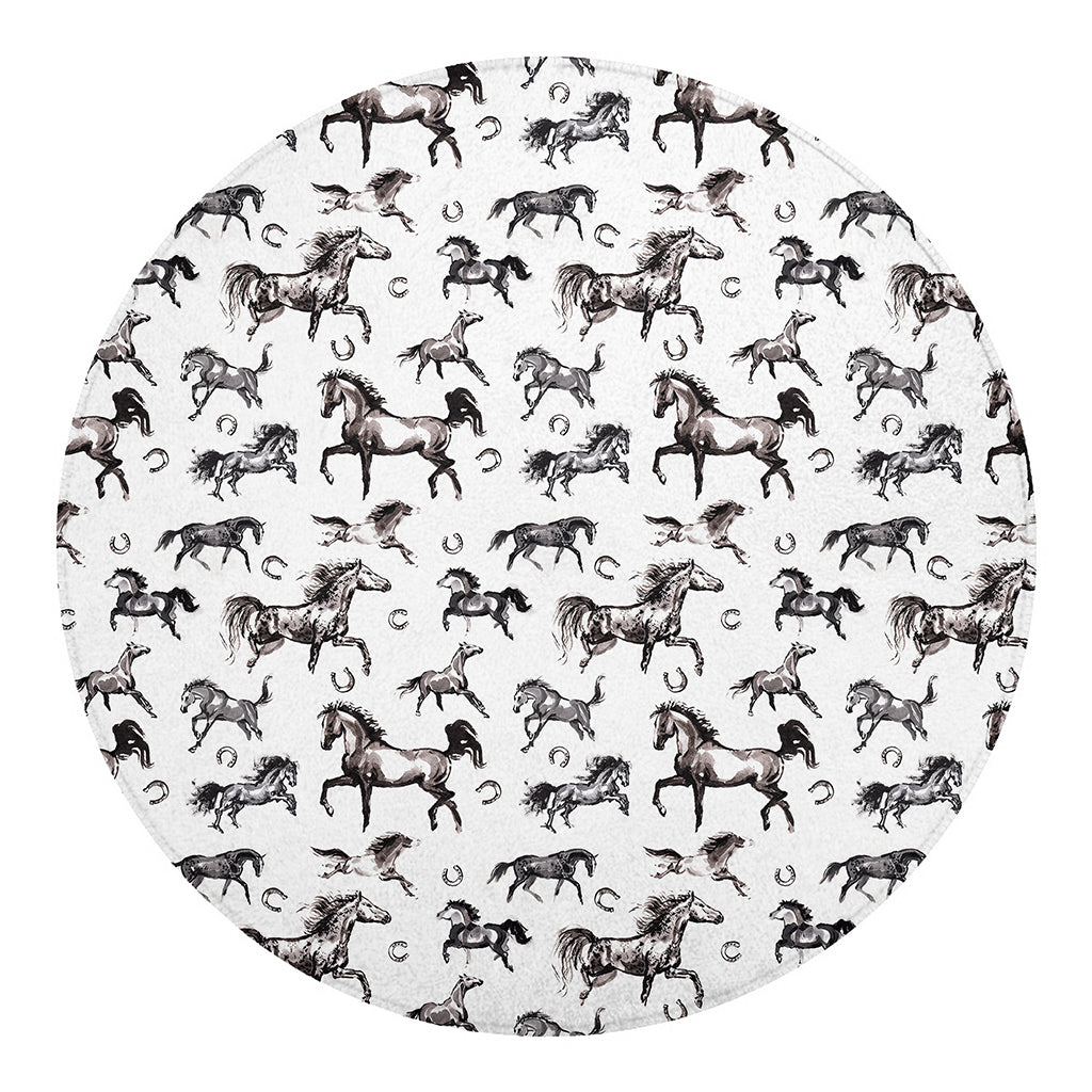 Watercolor Horse Pattern Print Round Blanket