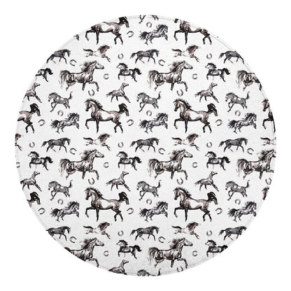 Watercolor Horse Pattern Print Round Blanket