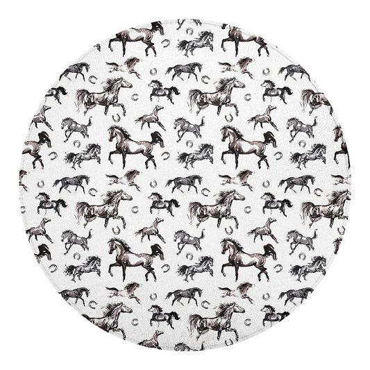 Watercolor Horse Pattern Print Round Blanket