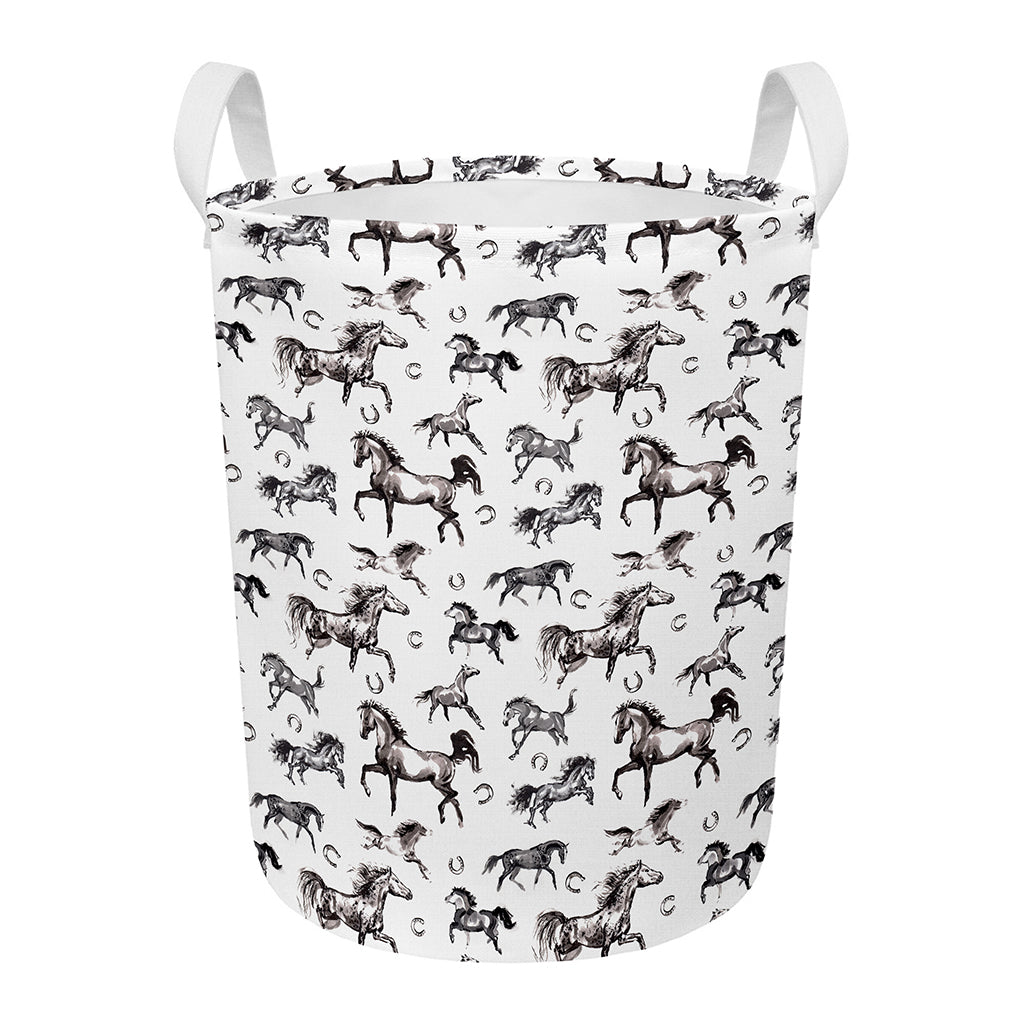 Watercolor Horse Pattern Print Round Laundry Basket