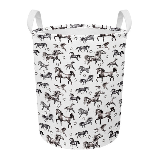 Watercolor Horse Pattern Print Round Laundry Basket
