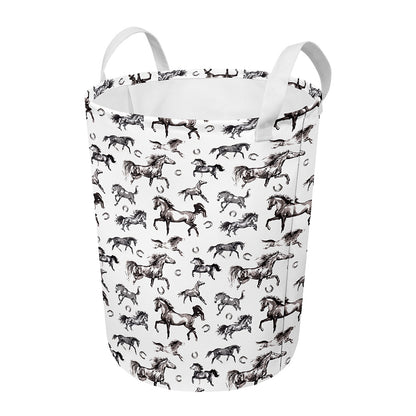 Watercolor Horse Pattern Print Round Laundry Basket