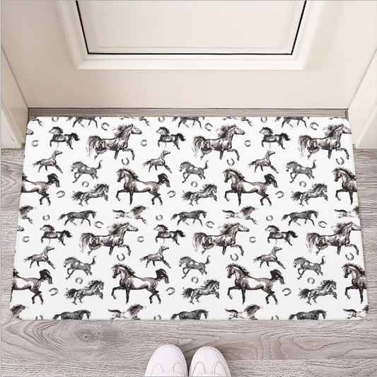 Watercolor Horse Pattern Print Rubber Doormat