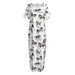 Watercolor Horse Pattern Print Short Sleeve Long Nightdress