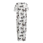 Watercolor Horse Pattern Print Short Sleeve Long Nightdress