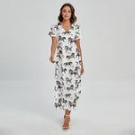 Watercolor Horse Pattern Print Short Sleeve Maxi Dress