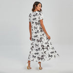 Watercolor Horse Pattern Print Short Sleeve Maxi Dress