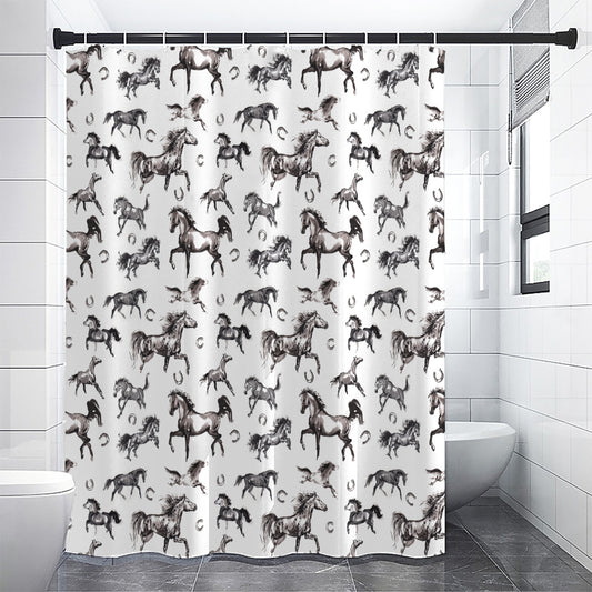 Watercolor Horse Pattern Print Shower Curtain