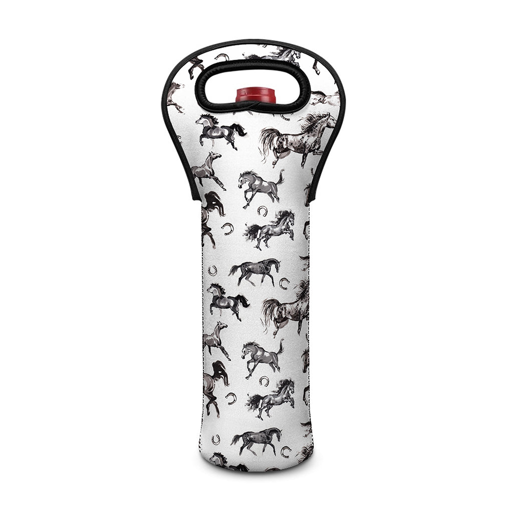 Watercolor Horse Pattern Print Single Neoprene Wine Tote