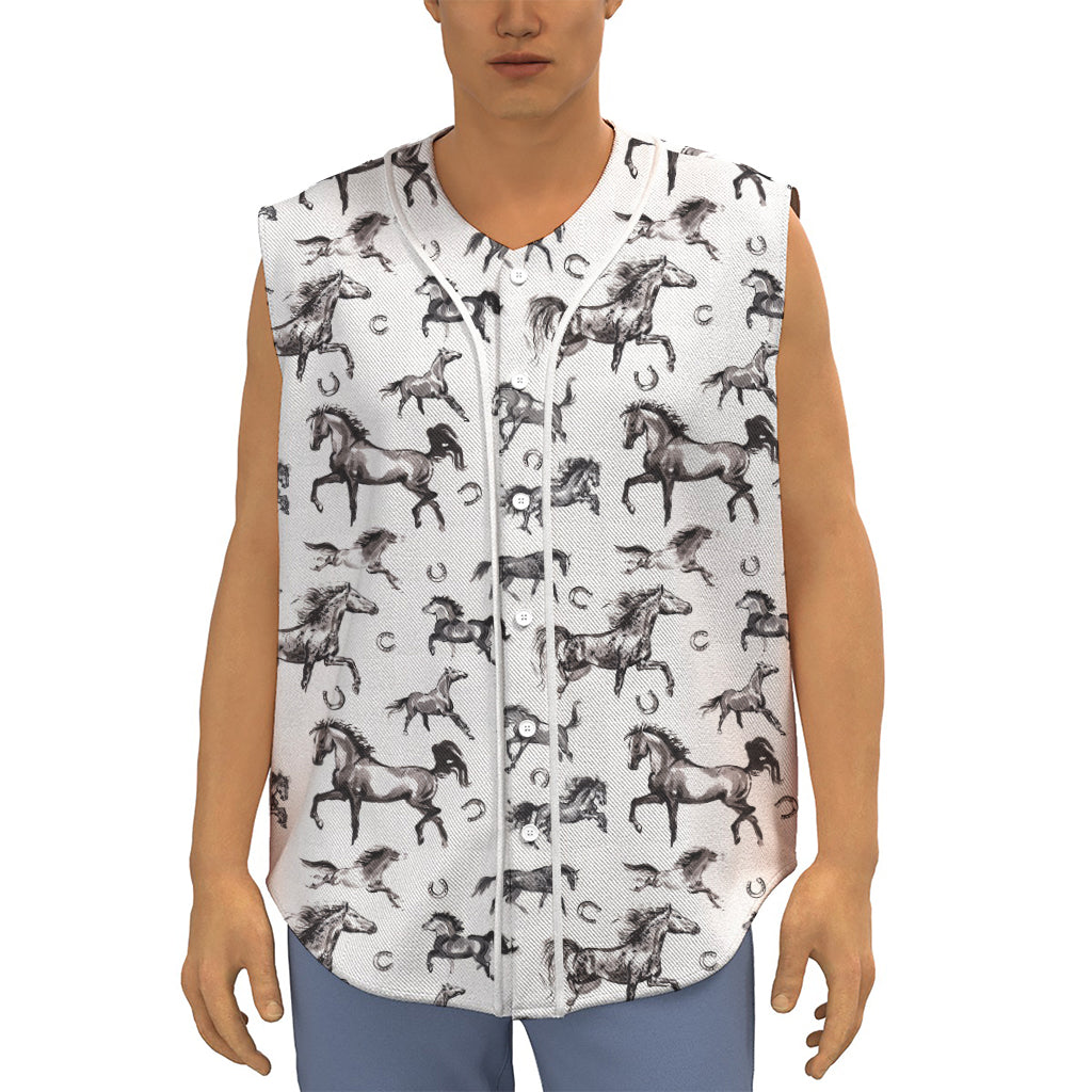 Watercolor Horse Pattern Print Sleeveless Baseball Jersey
