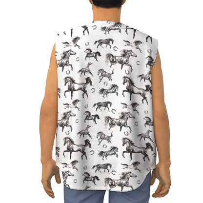 Watercolor Horse Pattern Print Sleeveless Baseball Jersey