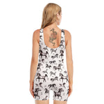 Watercolor Horse Pattern Print Sleeveless One Piece Swimsuit