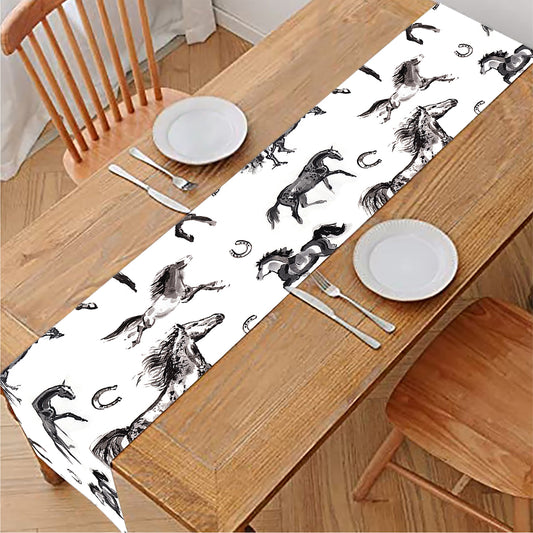 Watercolor Horse Pattern Print Table Runner
