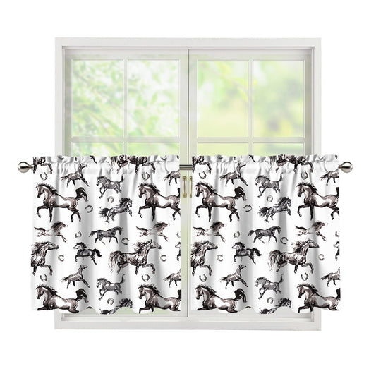 Watercolor Horse Pattern Print Tier Curtains