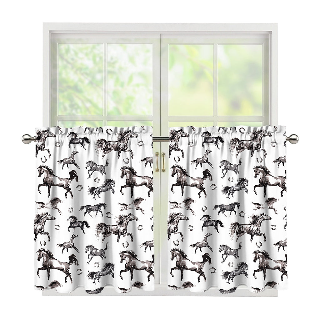 Watercolor Horse Pattern Print Tier Curtains