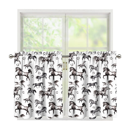 Watercolor Horse Pattern Print Tier Curtains