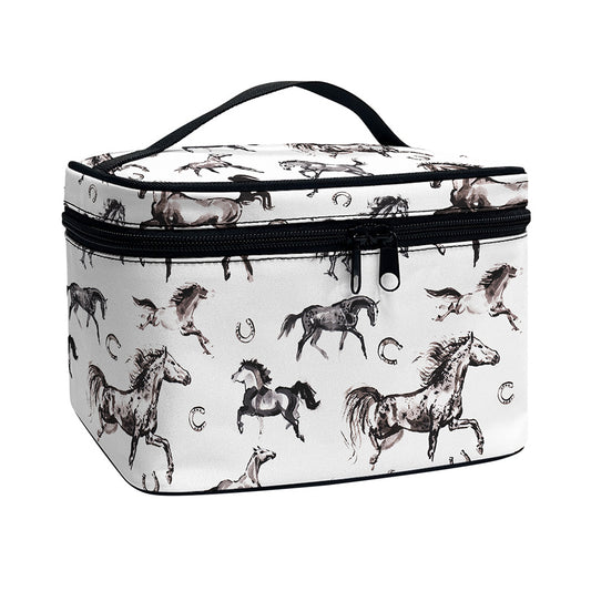 Watercolor Horse Pattern Print Travel Makeup Bag