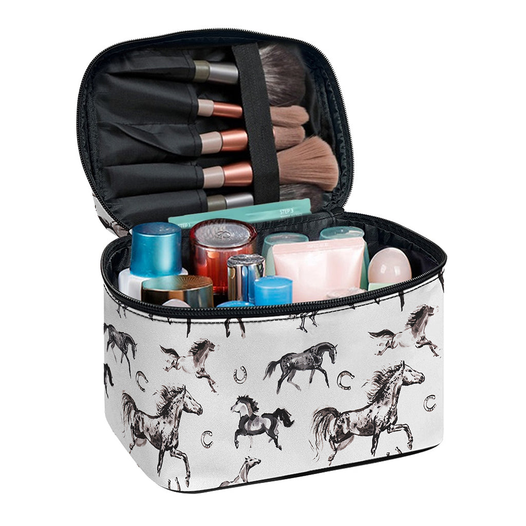 Watercolor Horse Pattern Print Travel Makeup Bag