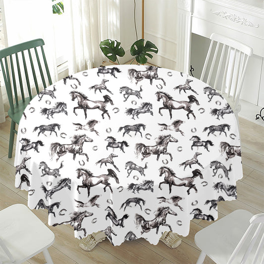 Watercolor Horse Pattern Print Waterproof Round Tablecloth