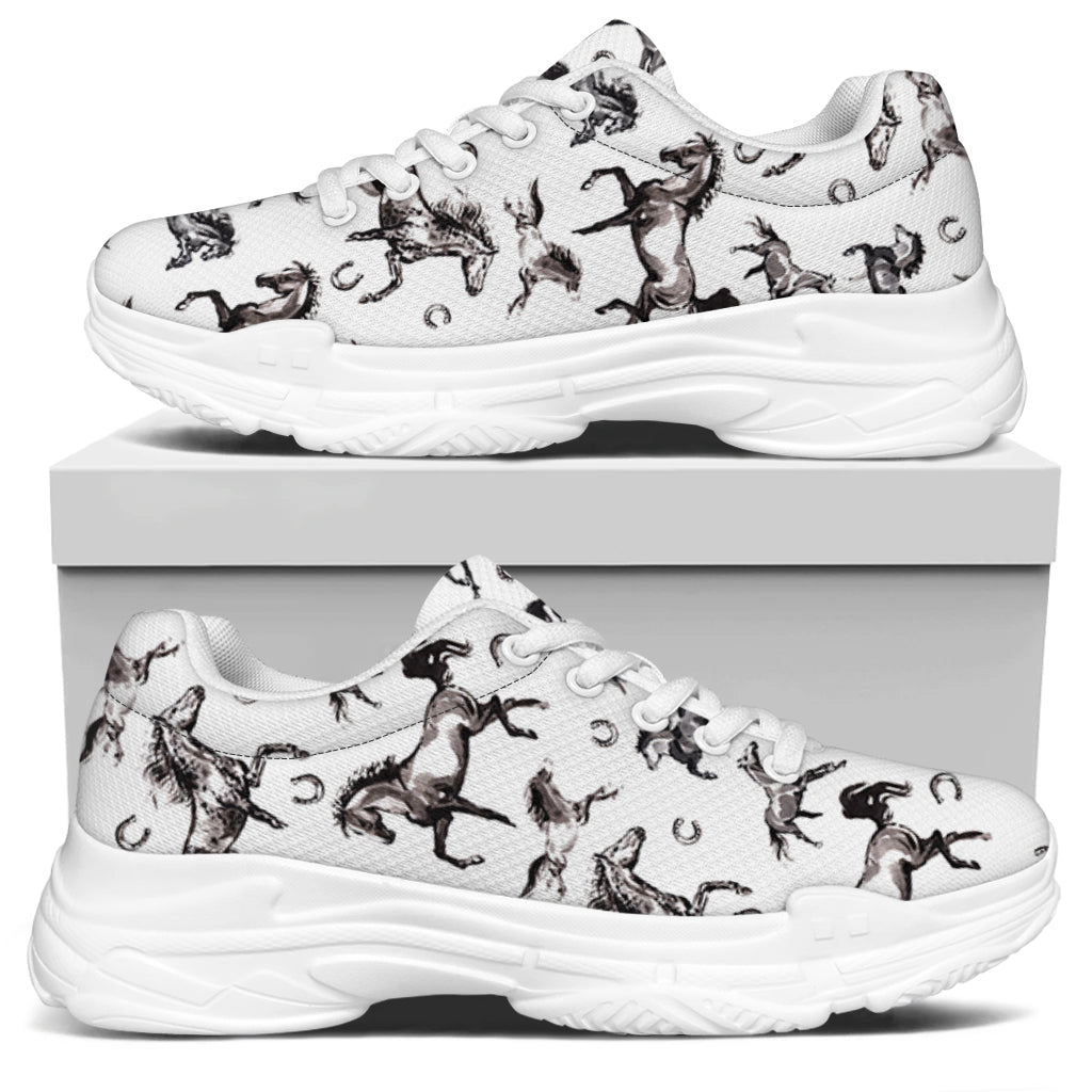 Watercolor Horse Pattern Print White Chunky Shoes