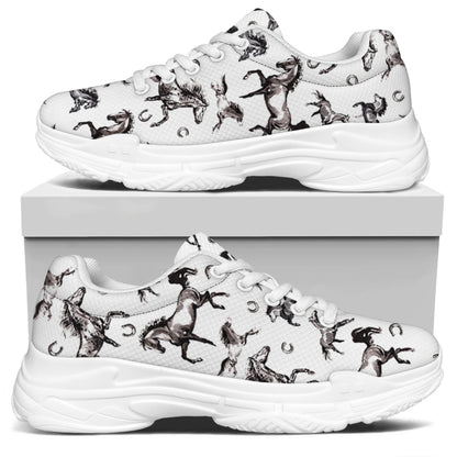 Watercolor Horse Pattern Print White Chunky Shoes