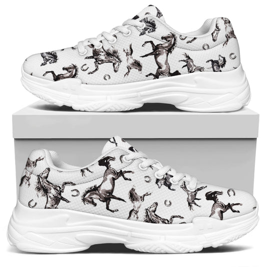 Watercolor Horse Pattern Print White Chunky Shoes