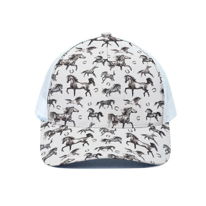 Watercolor Horse Pattern Print White Mesh Trucker Cap