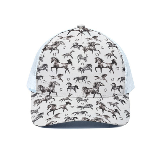 Watercolor Horse Pattern Print White Mesh Trucker Cap
