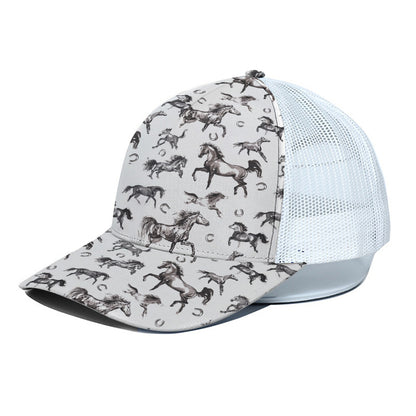 Watercolor Horse Pattern Print White Mesh Trucker Cap