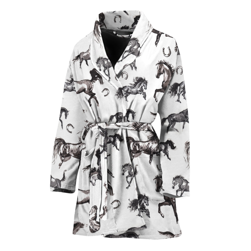 Watercolor Horse Pattern Print Women's Bathrobe