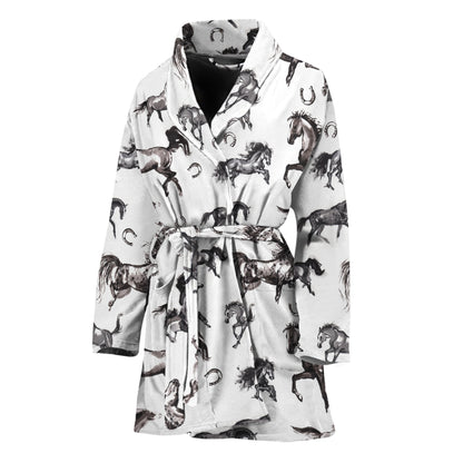 Watercolor Horse Pattern Print Women's Bathrobe