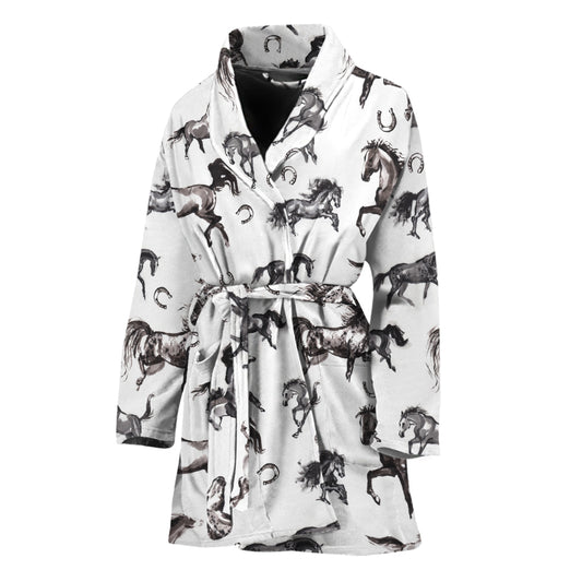 Watercolor Horse Pattern Print Women's Bathrobe