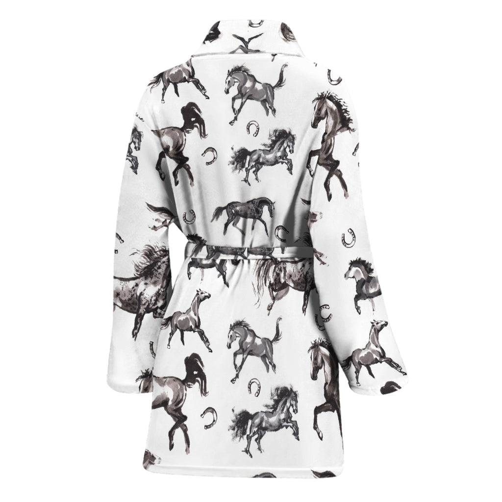 Watercolor Horse Pattern Print Women's Bathrobe