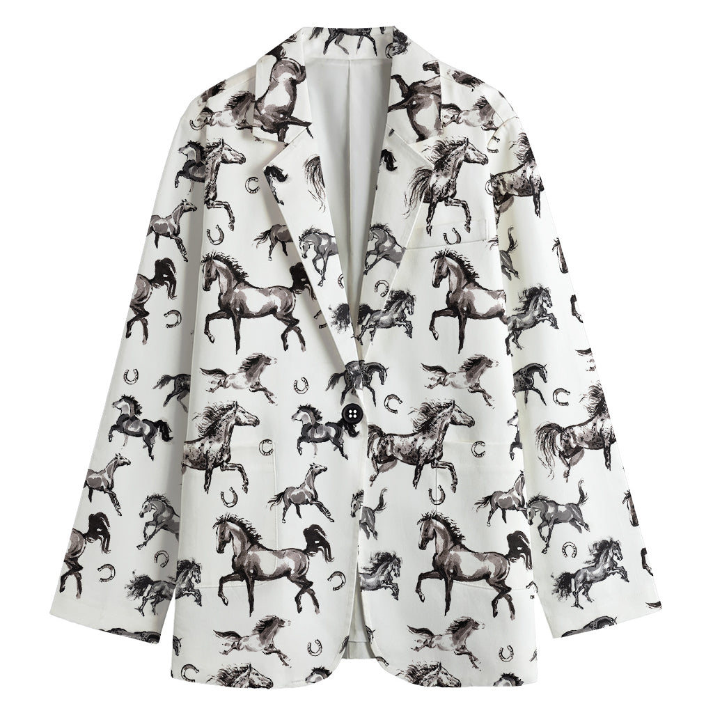 Watercolor Horse Pattern Print Women's Blazer