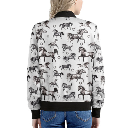 Watercolor Horse Pattern Print Women's Bomber Jacket