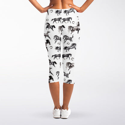 Watercolor Horse Pattern Print Women's Capri Leggings