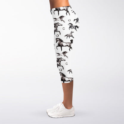 Watercolor Horse Pattern Print Women's Capri Leggings