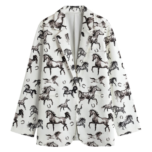 Watercolor Horse Pattern Print Women's Cotton Blazer