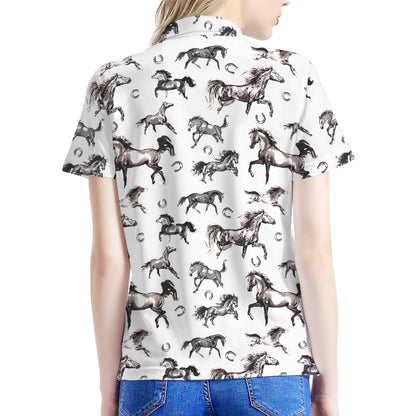 Watercolor Horse Pattern Print Women's Polo Shirt