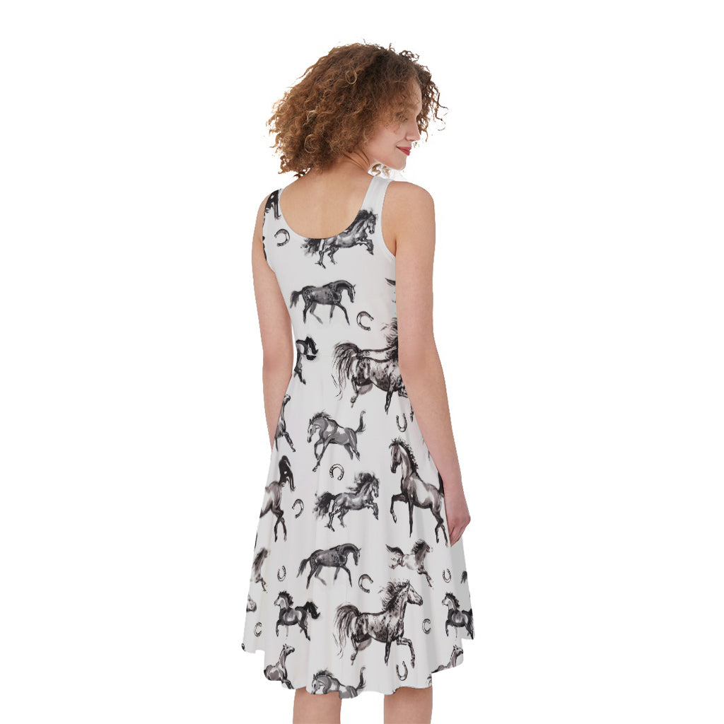 Watercolor Horse Pattern Print Women's Sleeveless Dress