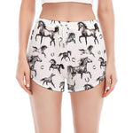 Watercolor Horse Pattern Print Women's Split Running Shorts