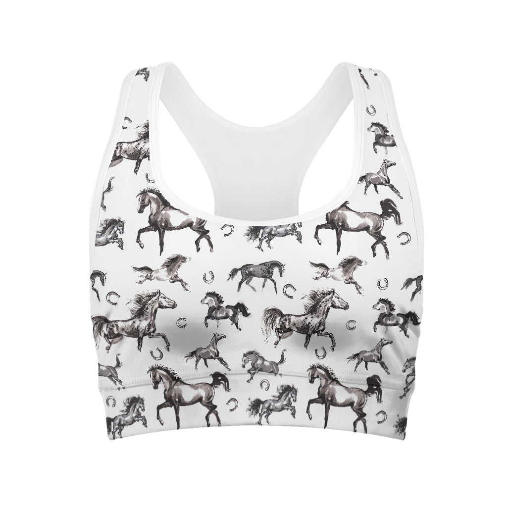 Watercolor Horse Pattern Print Women's Sports Bra
